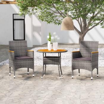 ARDEBO.de - 3-tlg. Garten-Essgruppe Poly Rattan Grau