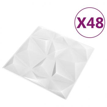 3D-Wandpaneele 48 Stk. 50x50 cm Diamant Weiß 12 m²