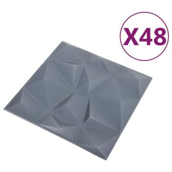 3D-Wandpaneele 48 Stk. 50x50 cm Diamant Grau 12 m²