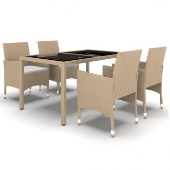 5-tlg. Garten-Essgruppe Poly Rattan und Hartglas Beige