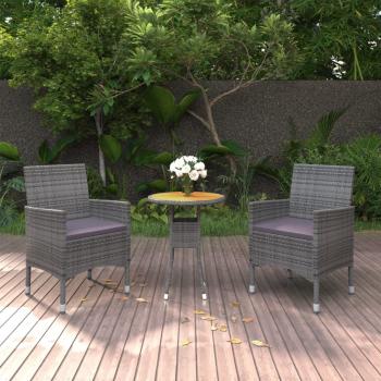 ARDEBO.de - 3-tlg. Garten-Essgruppe Poly Rattan Grau