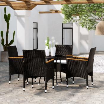 ARDEBO.de - 5-tlg. Garten-Essgruppe Poly Rattan Schwarz