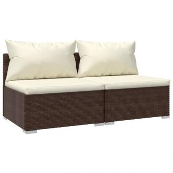 2-tlg. Garten-Lounge-Set mit Kissen Poly Rattan Braun