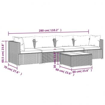 5-tlg. Garten-Lounge-Set mit Kissen Poly Rattan Grau