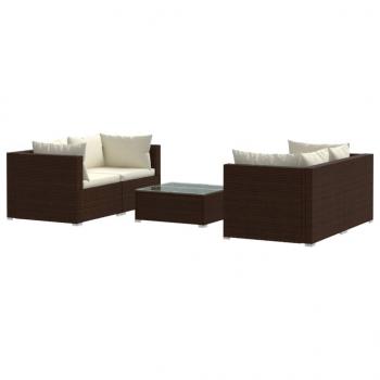 5-tlg. Garten-Lounge-Set mit Kissen Poly Rattan Braun