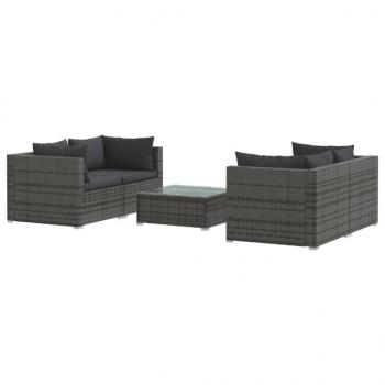 5-tlg. Garten-Lounge-Set mit Kissen Poly Rattan Grau