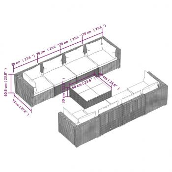 9-tlg. Garten-Lounge-Set mit Kissen Poly Rattan Braun