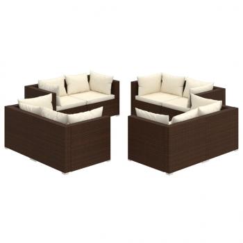 8-tlg. Garten-Lounge-Set mit Kissen Poly Rattan Braun