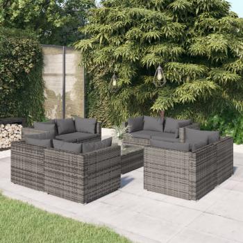 ARDEBO.de - 9-tlg. Garten-Lounge-Set mit Kissen Poly Rattan Grau