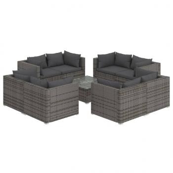 9-tlg. Garten-Lounge-Set mit Kissen Poly Rattan Grau