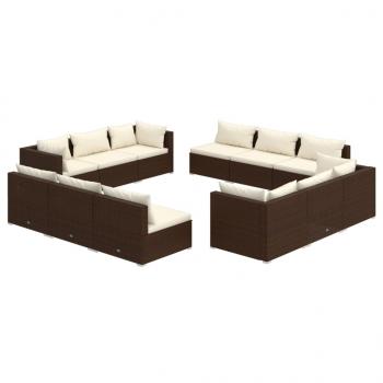 12-tlg. Garten-Lounge-Set mit Kissen Poly Rattan Braun