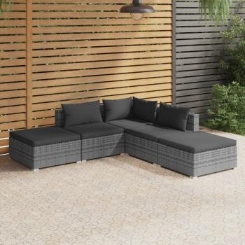 ARDEBO.de - 5-tlg. Garten-Lounge-Set mit Kissen Poly Rattan Grau