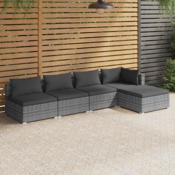 ARDEBO.de - 5-tlg. Garten-Lounge-Set mit Kissen Poly Rattan Grau