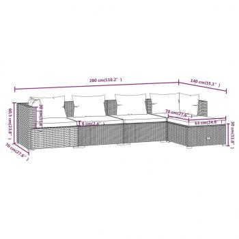 5-tlg. Garten-Lounge-Set mit Kissen Poly Rattan Braun