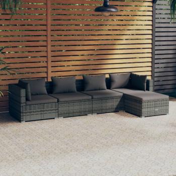 ARDEBO.de - 5-tlg. Garten-Lounge-Set mit Kissen Poly Rattan Grau