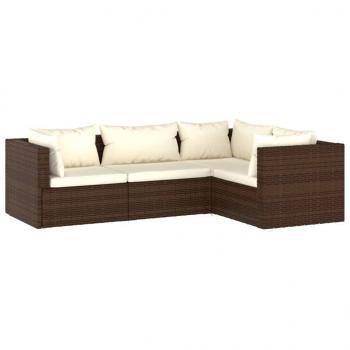 4-tlg. Garten-Lounge-Set mit Kissen Poly Rattan Braun