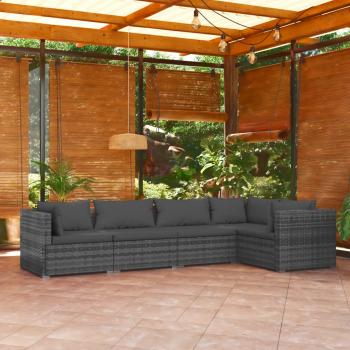 ARDEBO.de - 5-tlg. Garten-Lounge-Set mit Kissen Poly Rattan Grau