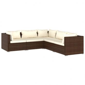 5-tlg. Garten-Lounge-Set mit Kissen Poly Rattan Braun