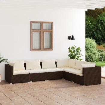 ARDEBO.de - 6-tlg. Garten-Lounge-Set mit Kissen Poly Rattan Braun