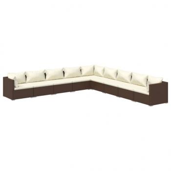 9-tlg. Garten-Lounge-Set mit Kissen Poly Rattan Braun