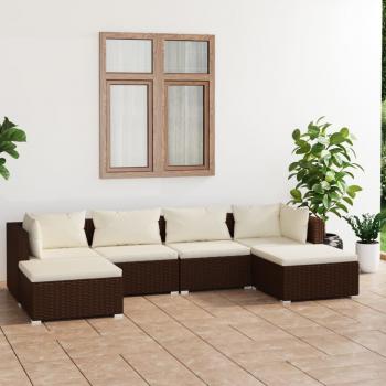 ARDEBO.de - 6-tlg. Garten-Lounge-Set mit Kissen Poly Rattan Braun