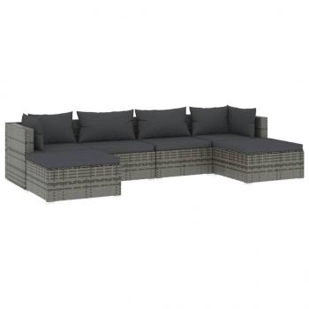 6-tlg. Garten-Lounge-Set mit Kissen Poly Rattan Grau