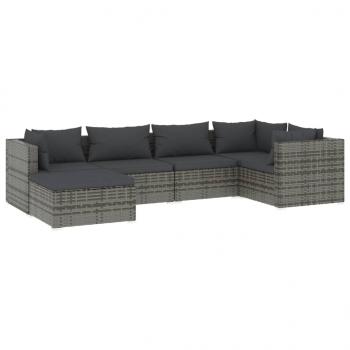 6-tlg. Garten-Lounge-Set mit Kissen Poly Rattan Grau