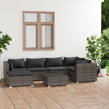 ARDEBO.de - 7-tlg. Garten-Lounge-Set mit Kissen Poly Rattan Grau