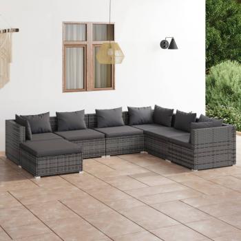 ARDEBO.de - 7-tlg. Garten-Lounge-Set mit Kissen Poly Rattan Grau