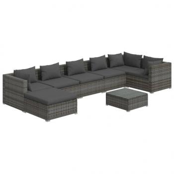 8-tlg. Garten-Lounge-Set mit Kissen Poly Rattan Grau