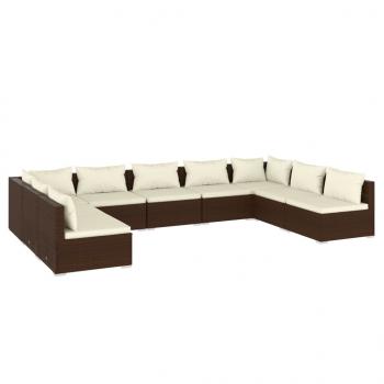 9-tlg. Garten-Lounge-Set mit Kissen Poly Rattan Braun