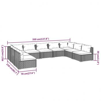 9-tlg. Garten-Lounge-Set mit Kissen Poly Rattan Braun