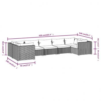 7-tlg. Garten-Lounge-Set mit Kissen Poly Rattan Braun