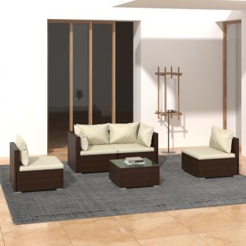 ARDEBO.de - 5-tlg. Garten-Lounge-Set mit Kissen Poly Rattan Braun