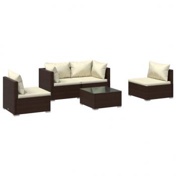 5-tlg. Garten-Lounge-Set mit Kissen Poly Rattan Braun