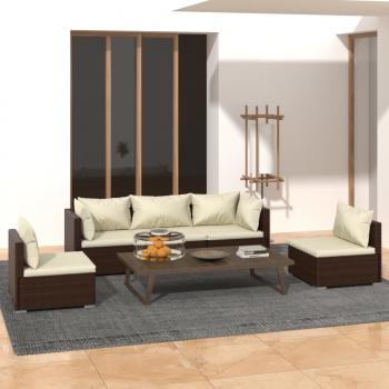 ARDEBO.de - 5-tlg. Garten-Lounge-Set mit Kissen Poly Rattan Braun