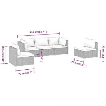 5-tlg. Garten-Lounge-Set mit Kissen Poly Rattan Braun