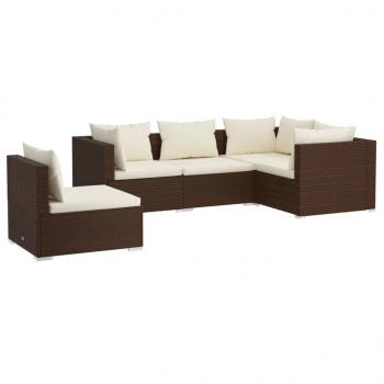 5-tlg. Garten-Lounge-Set mit Kissen Poly Rattan Braun