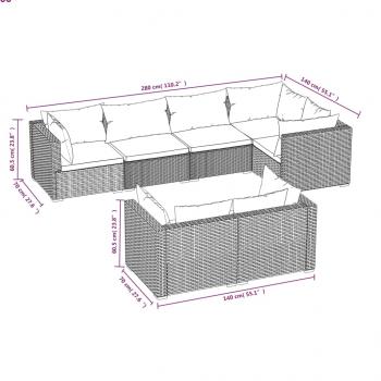 7-tlg. Garten-Lounge-Set mit Kissen Braun Poly Rattan