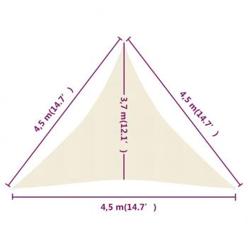 Sonnensegel 160 g/m² Creme 4,5x4,5x4,5 m HDPE