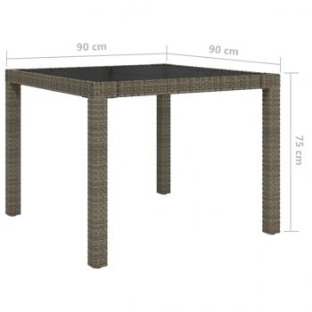 Gartentisch 90x90x75 cm Gehärtetes Glas Poly Rattan Grau