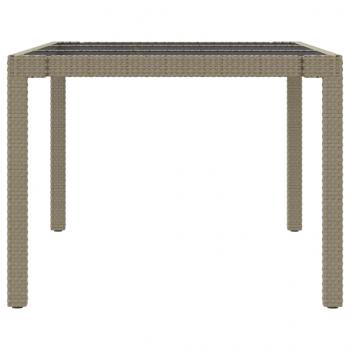 Gartentisch Beige 190x90x75 cm Gehärtetes Glas und Poly Rattan