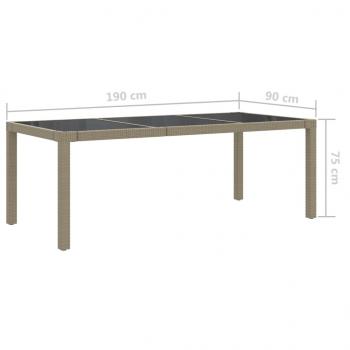 Gartentisch Beige 190x90x75 cm Gehärtetes Glas und Poly Rattan