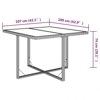 Gartentisch Braun 109x107x74 cm Poly Rattan und Glas