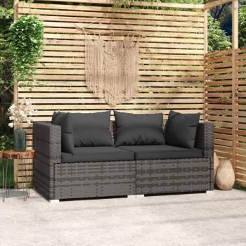 ARDEBO.de - 2-Sitzer-Sofa mit Kissen Grau Poly Rattan