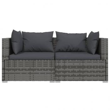 2-Sitzer-Sofa mit Kissen Grau Poly Rattan