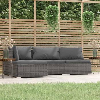 ARDEBO.de - 4-tlg. Garten-Lounge-Set mit Kissen Grau Poly Rattan