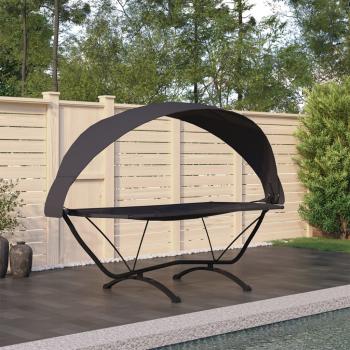 ARDEBO.de - Outdoor-Loungebett mit Dach Schwarz Stahl und Oxford-Stoff