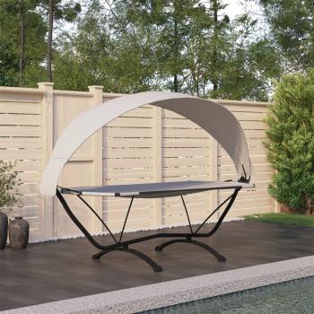 ARDEBO.de - Outdoor-Loungebett mit Dach Creme Stahl und Oxford-Stoff