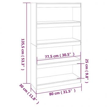 Bücherregal/Raumteiler Grau 80x30x135,5 cm Massivholz Kiefer